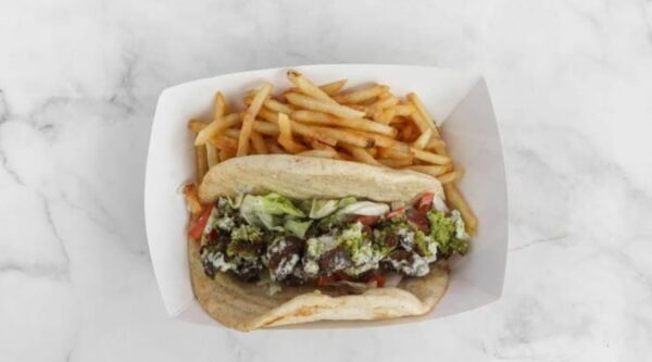 Falafel sandwich with fries